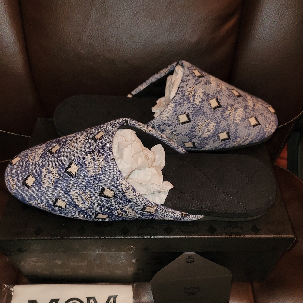 MCM Womens Vintage Blue Monogram Slides - Picture 10 of 16